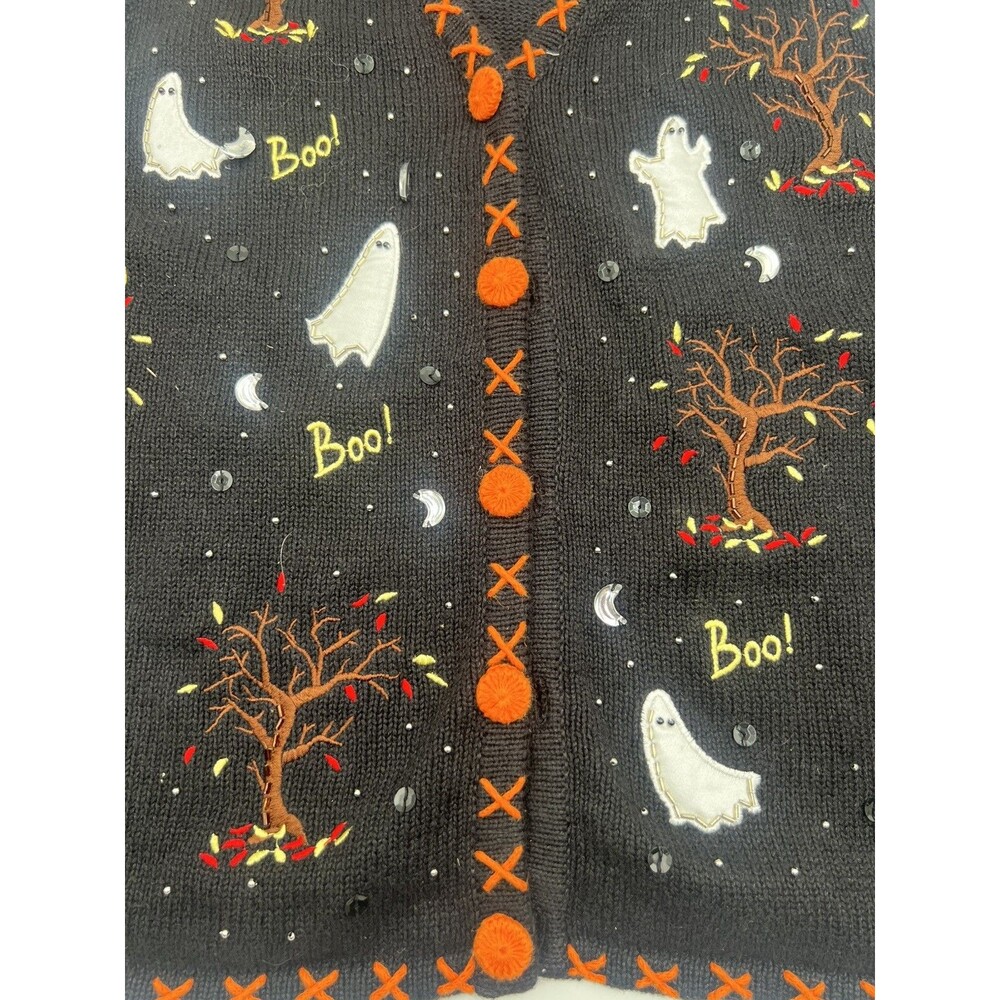 Vintage 90s Basic Editions embroidered Halloween Knit Sweater Vest Grannycore L - Picture 7 of 11